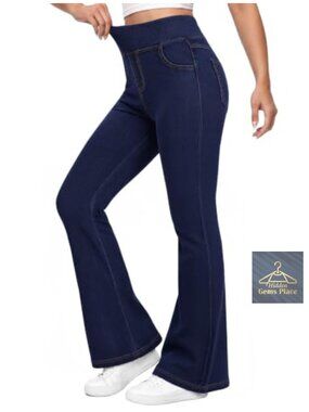 Pull On Flare Jeans for Women High Waisted Stretchy Denim